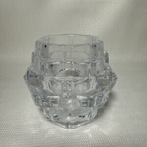 Fitz & Floyd Glass Votive Candle Holder Geometric Crystal 3.5”
